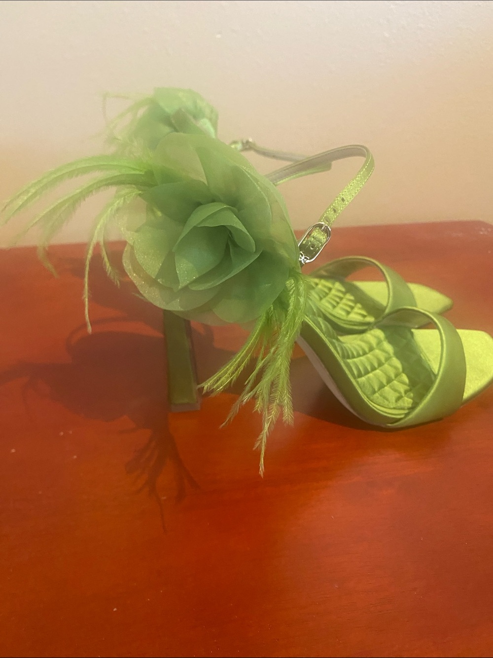 Sam Edelman Lime Green Floral Feather High Heel Sandals